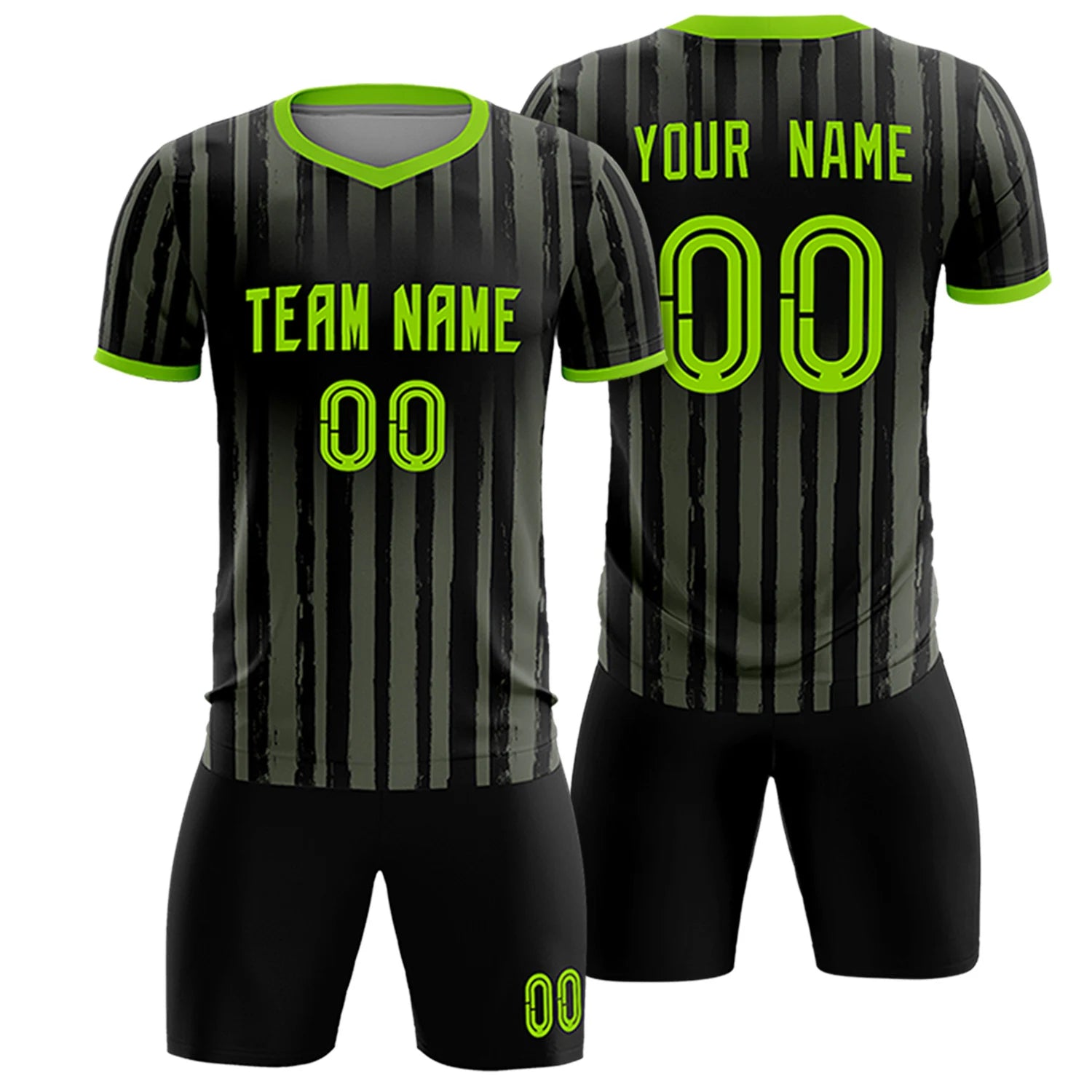 Custom Black Neon Green Breathable Soccer Sets Jersey