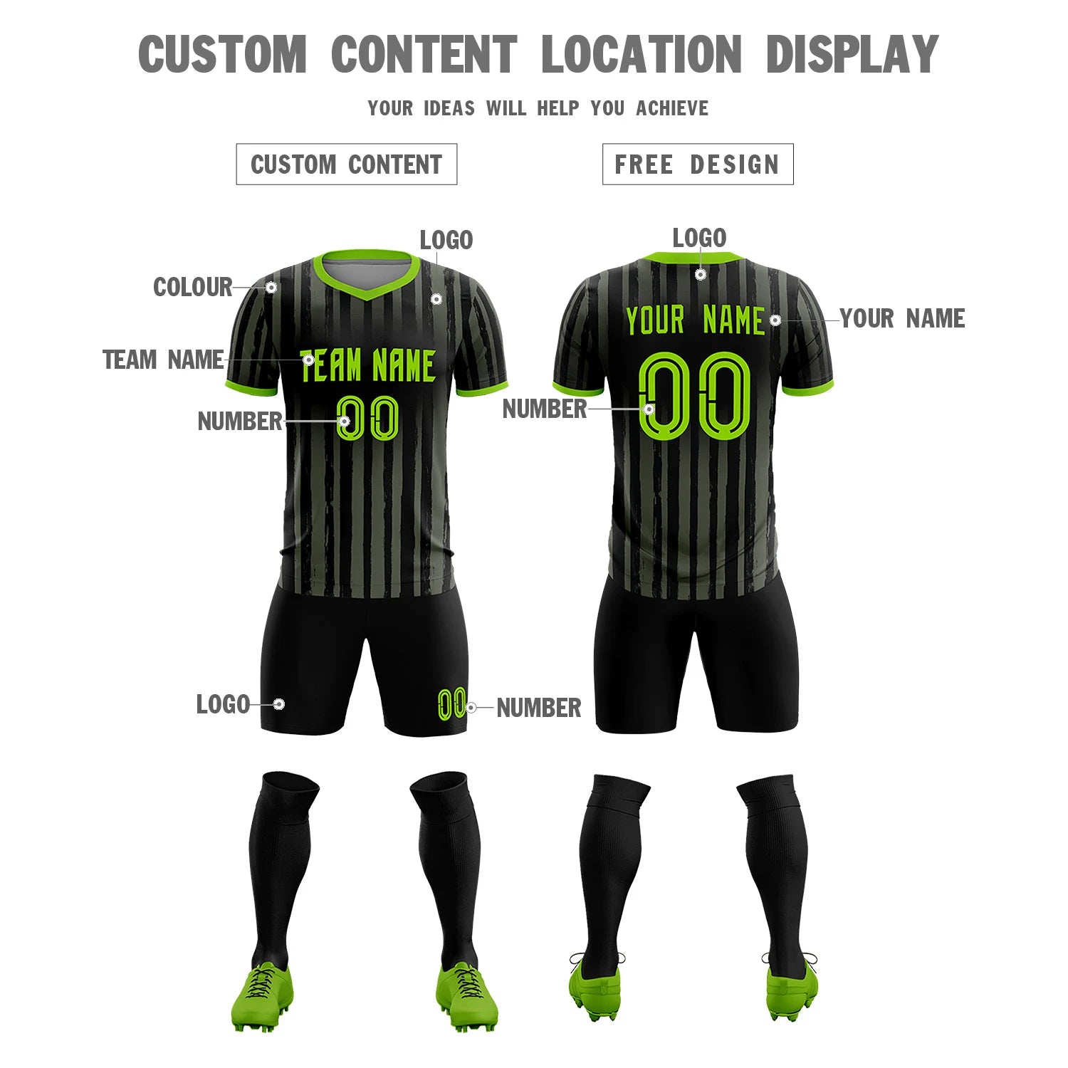 Custom Black Neon Green Breathable Soccer Sets Jersey