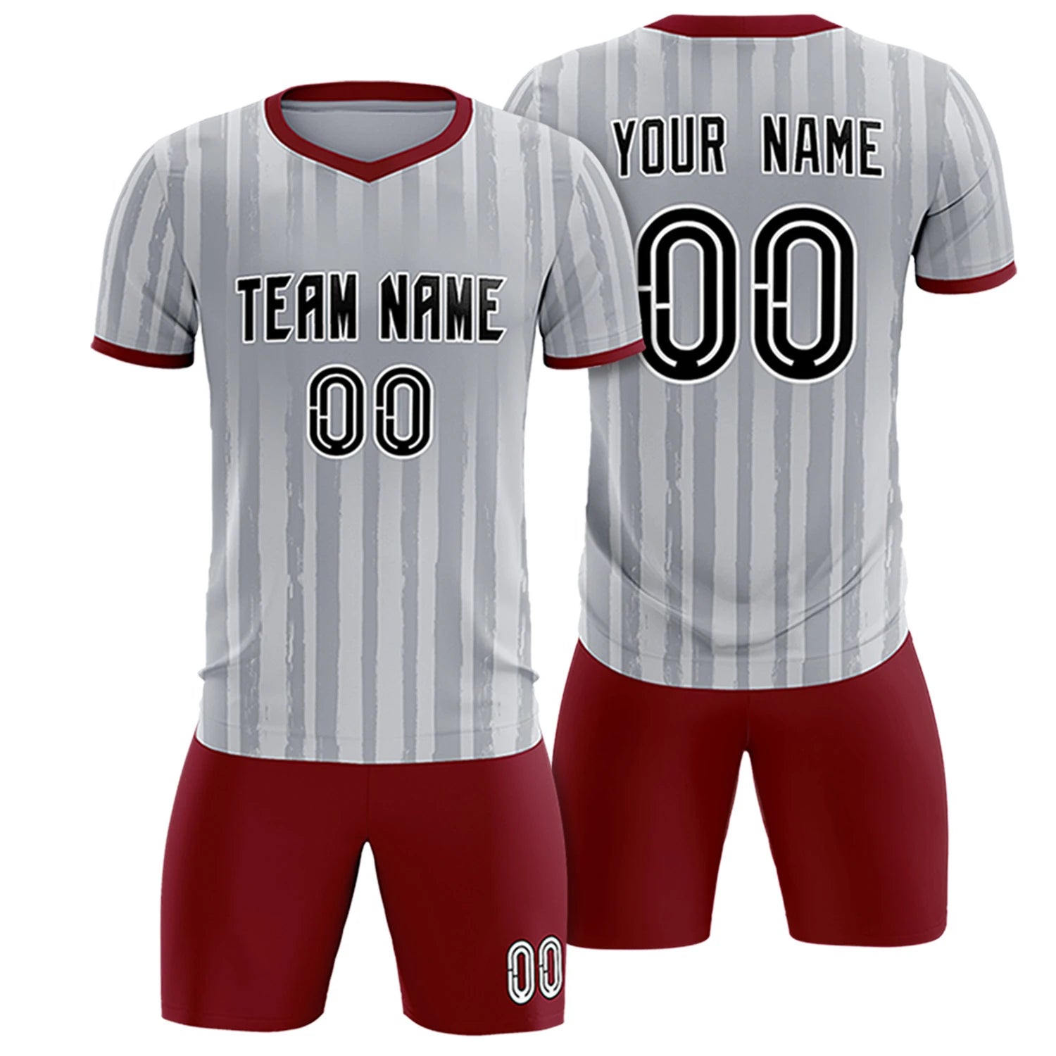 Custom Gray Crimson Breathable Soccer Sets Jersey