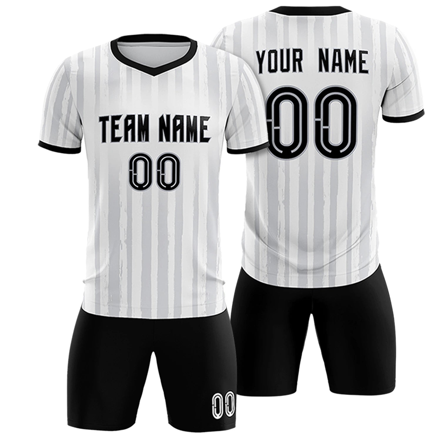 Custom White Black Breathable Soccer Sets Jersey