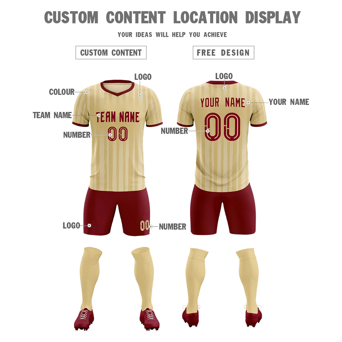 Custom Khaki Crimson Breathable Soccer Sets Jersey