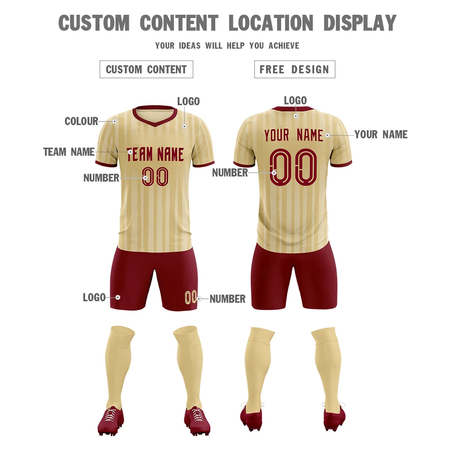 Custom Khaki Crimson Breathable Soccer Sets Jersey