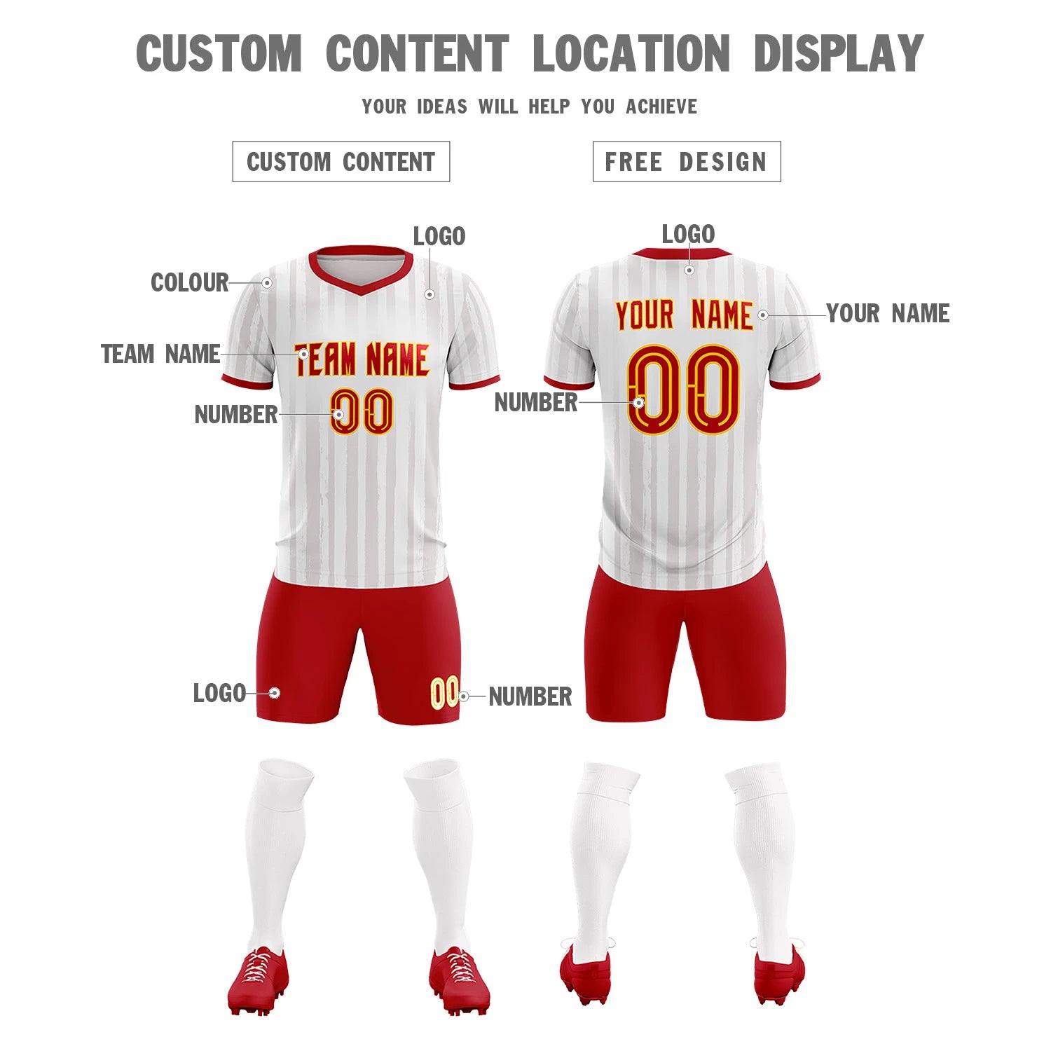 Custom White Red Breathable Soccer Sets Jersey