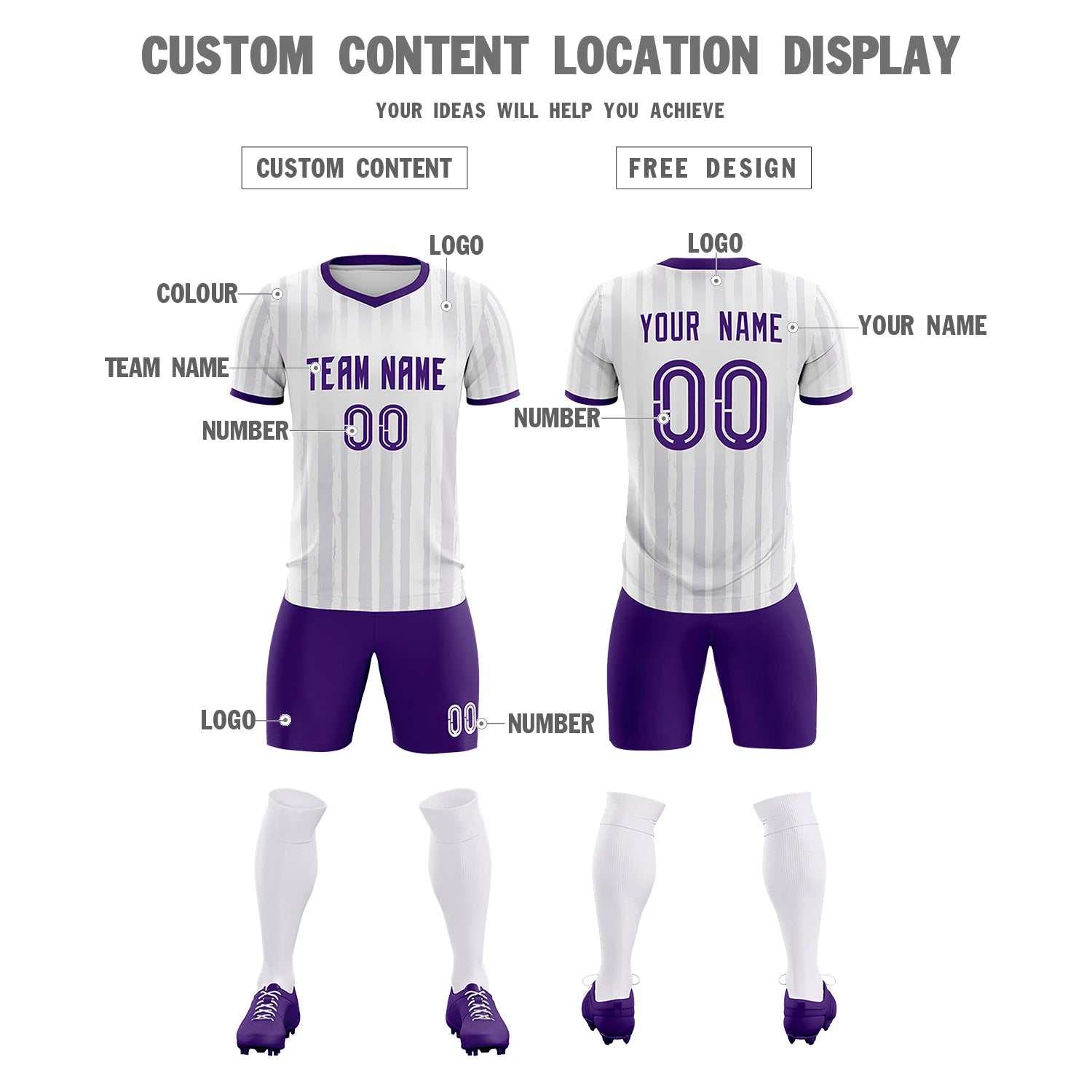 Custom White Purple Breathable Soccer Sets Jersey