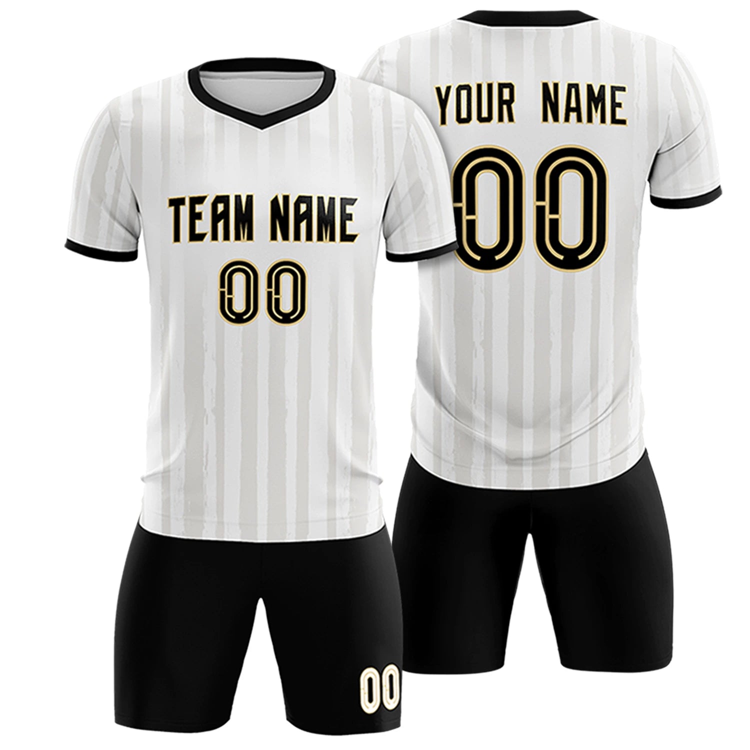 Custom White Black Breathable Soccer Sets Jersey