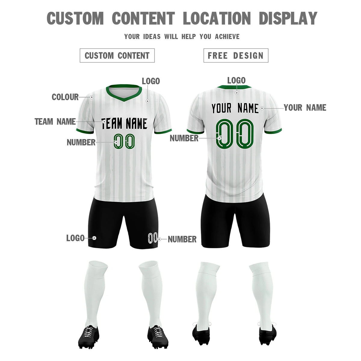 Custom White Kelly Green Breathable Soccer Sets Jersey