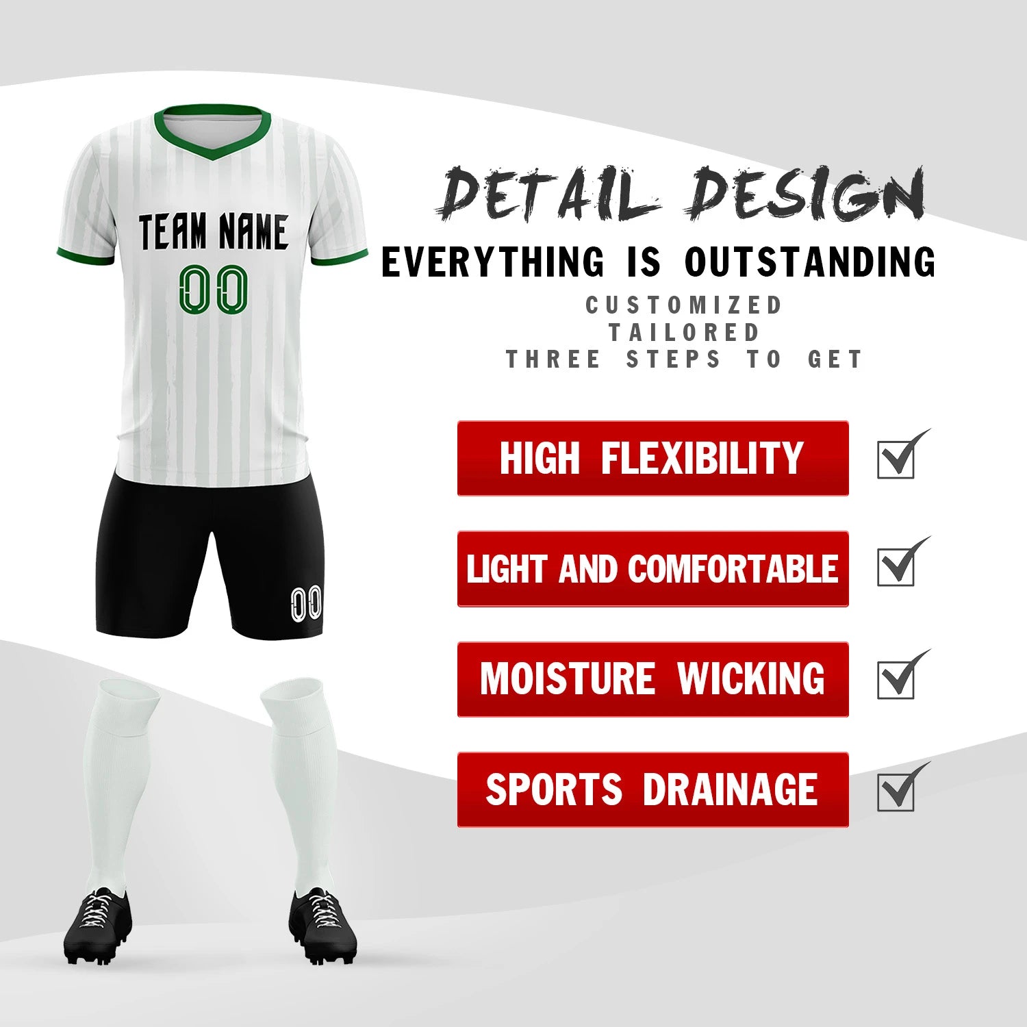 Custom White Kelly Green Breathable Soccer Sets Jersey
