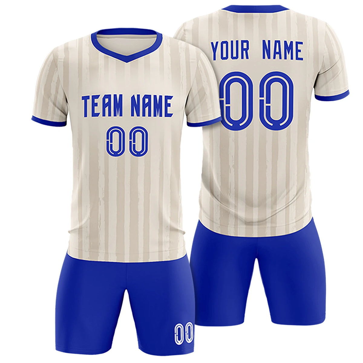 Custom Khaki Royal Blue Breathable Soccer Sets Jersey