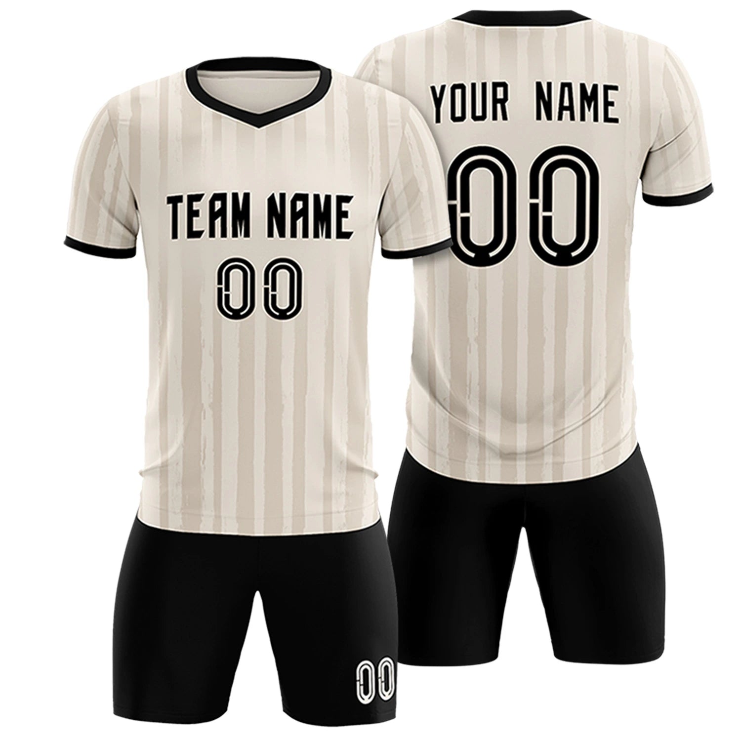 Custom Khaki Black Breathable Soccer Sets Jersey