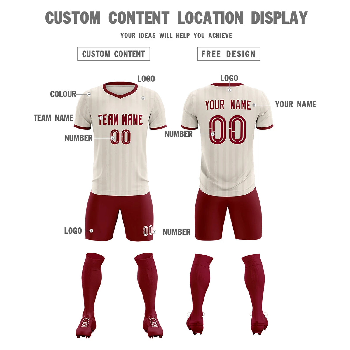 Custom Khaki Crimson Breathable Soccer Sets Jersey