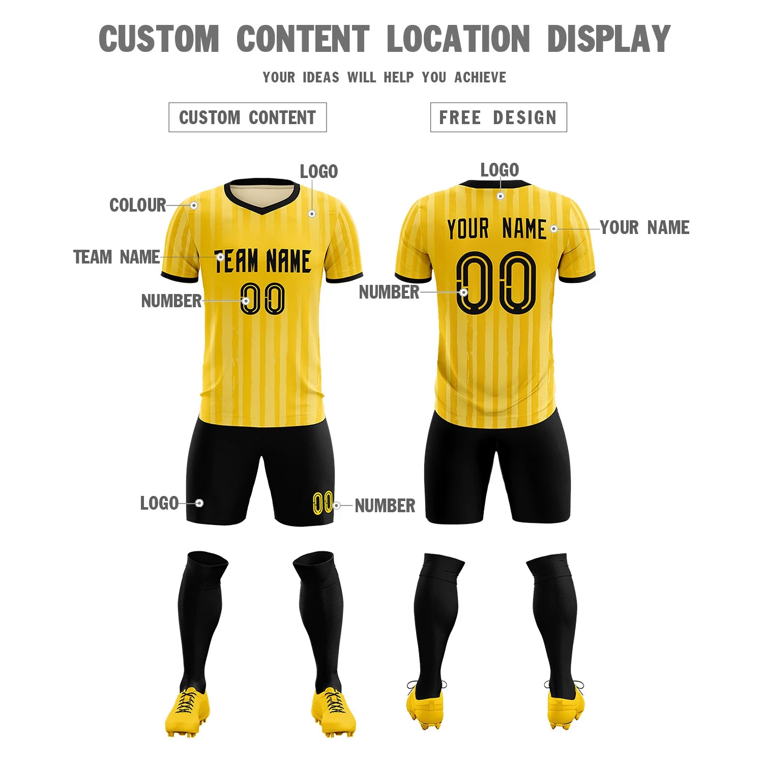 Custom Gold 01 Black Breathable Soccer Sets Jersey