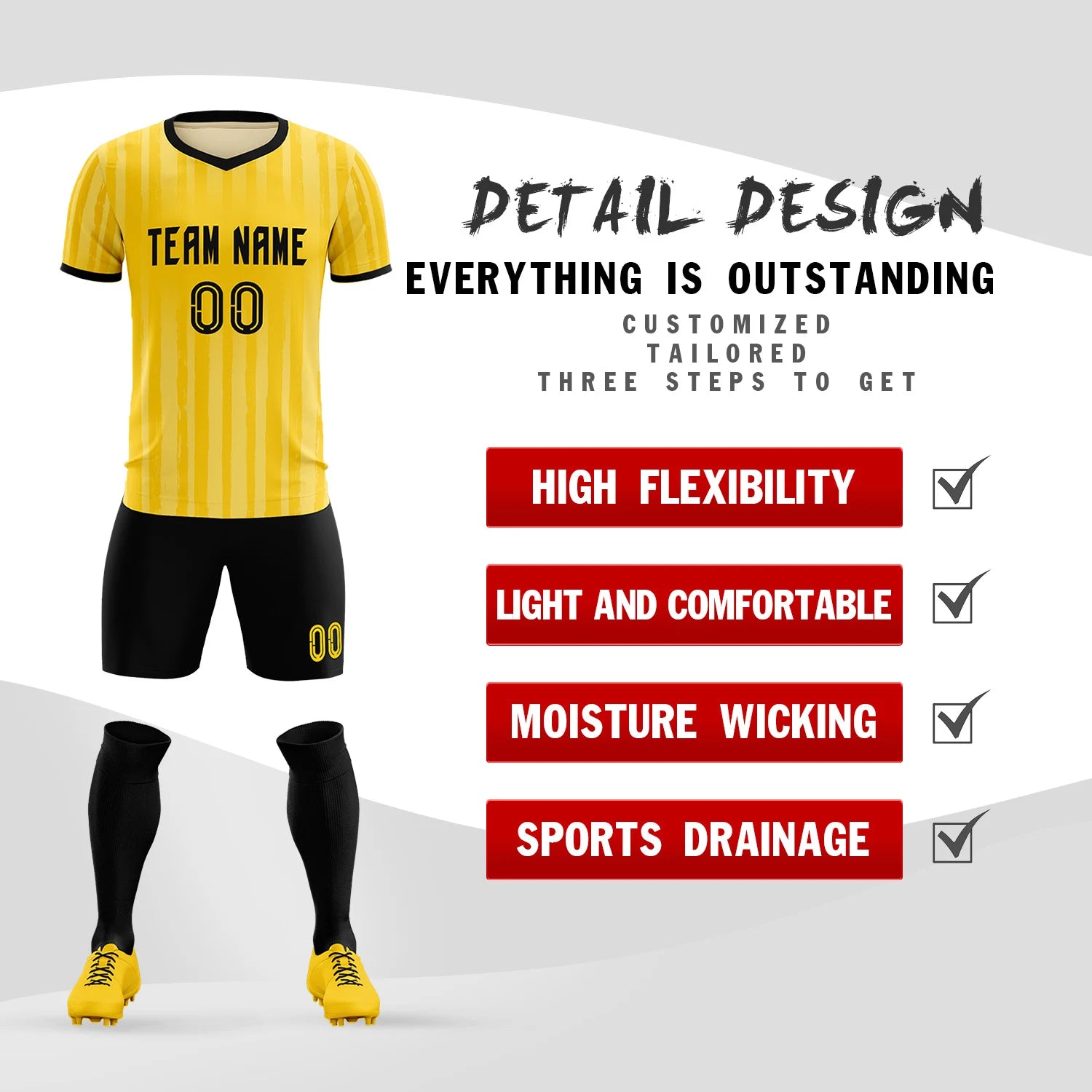 Custom Gold 01 Black Breathable Soccer Sets Jersey