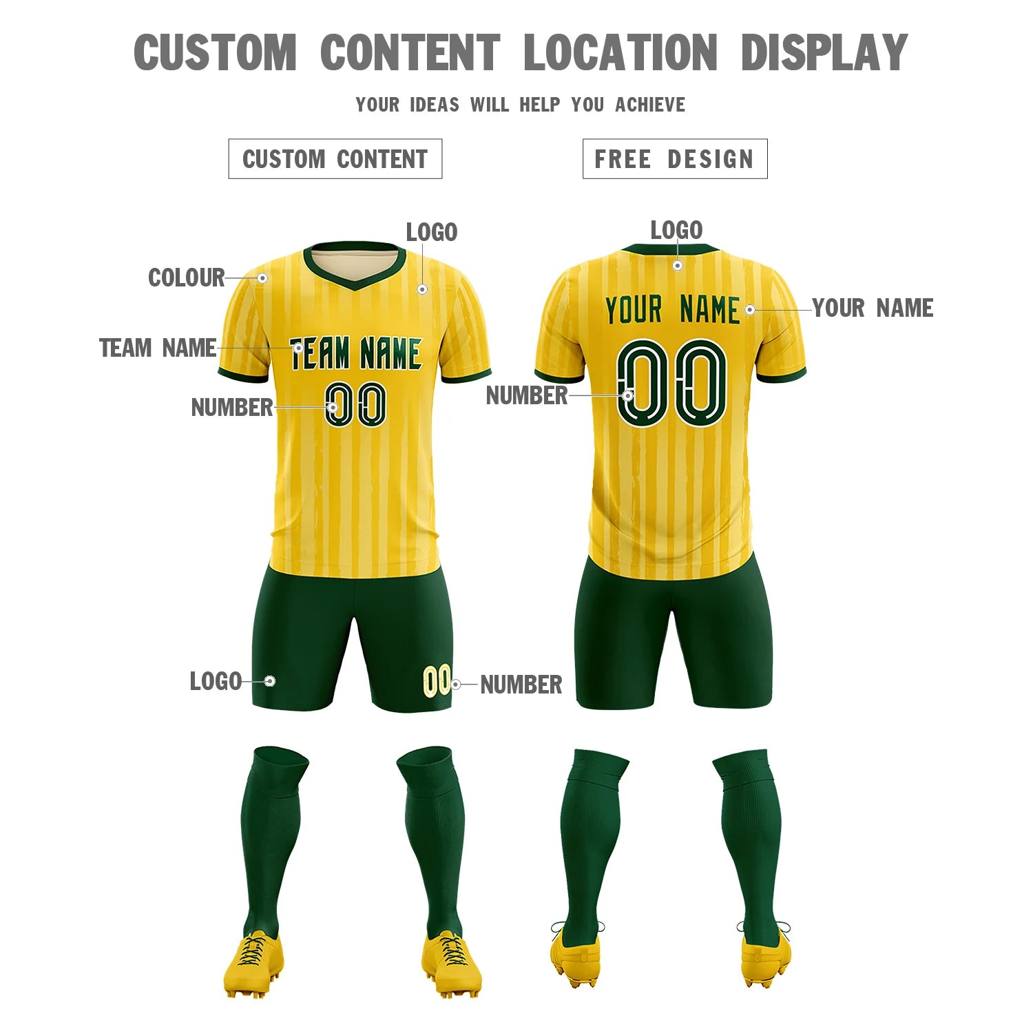 Custom Gold 01 Green Breathable Soccer Sets Jersey