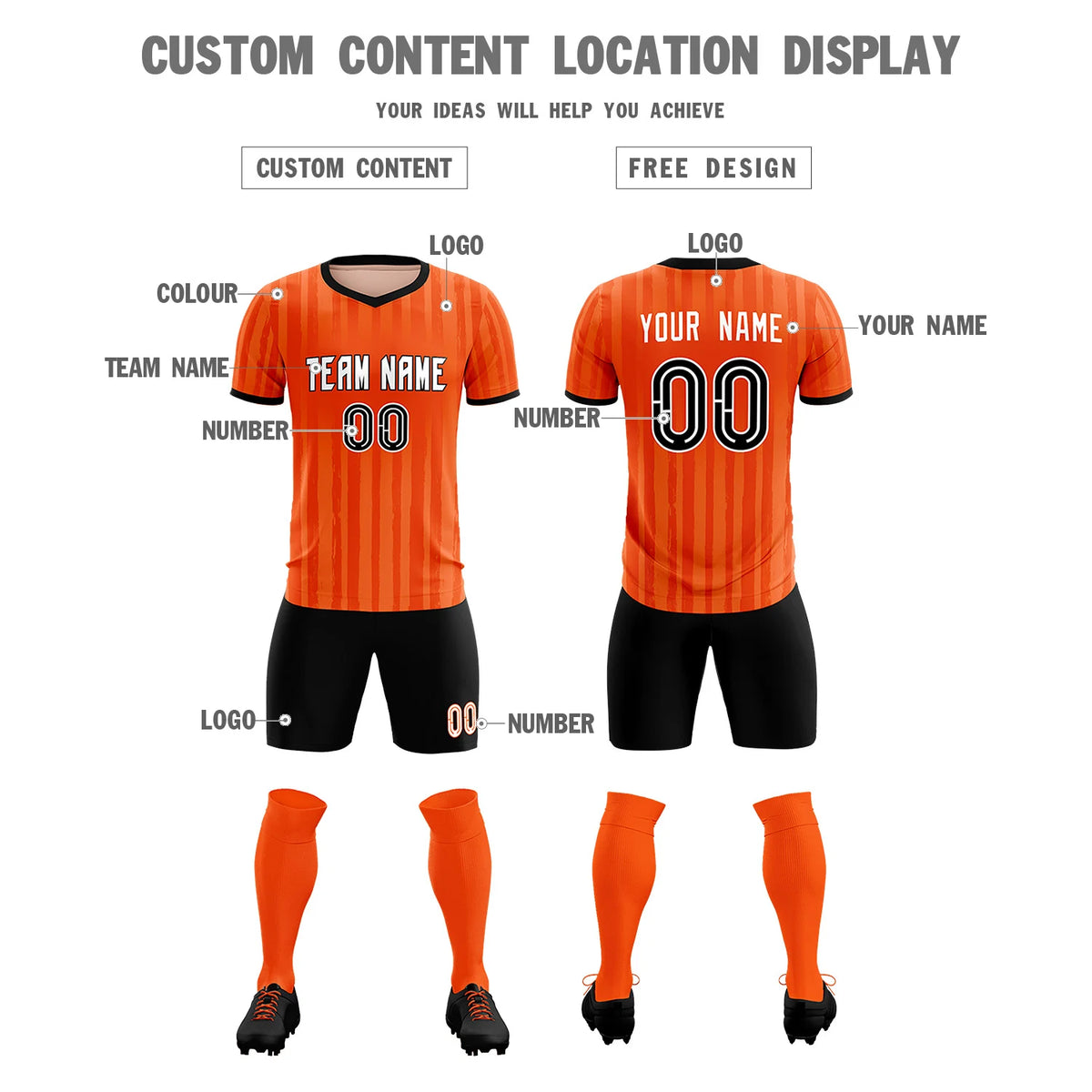 Custom Orange Black Breathable Soccer Sets Jersey