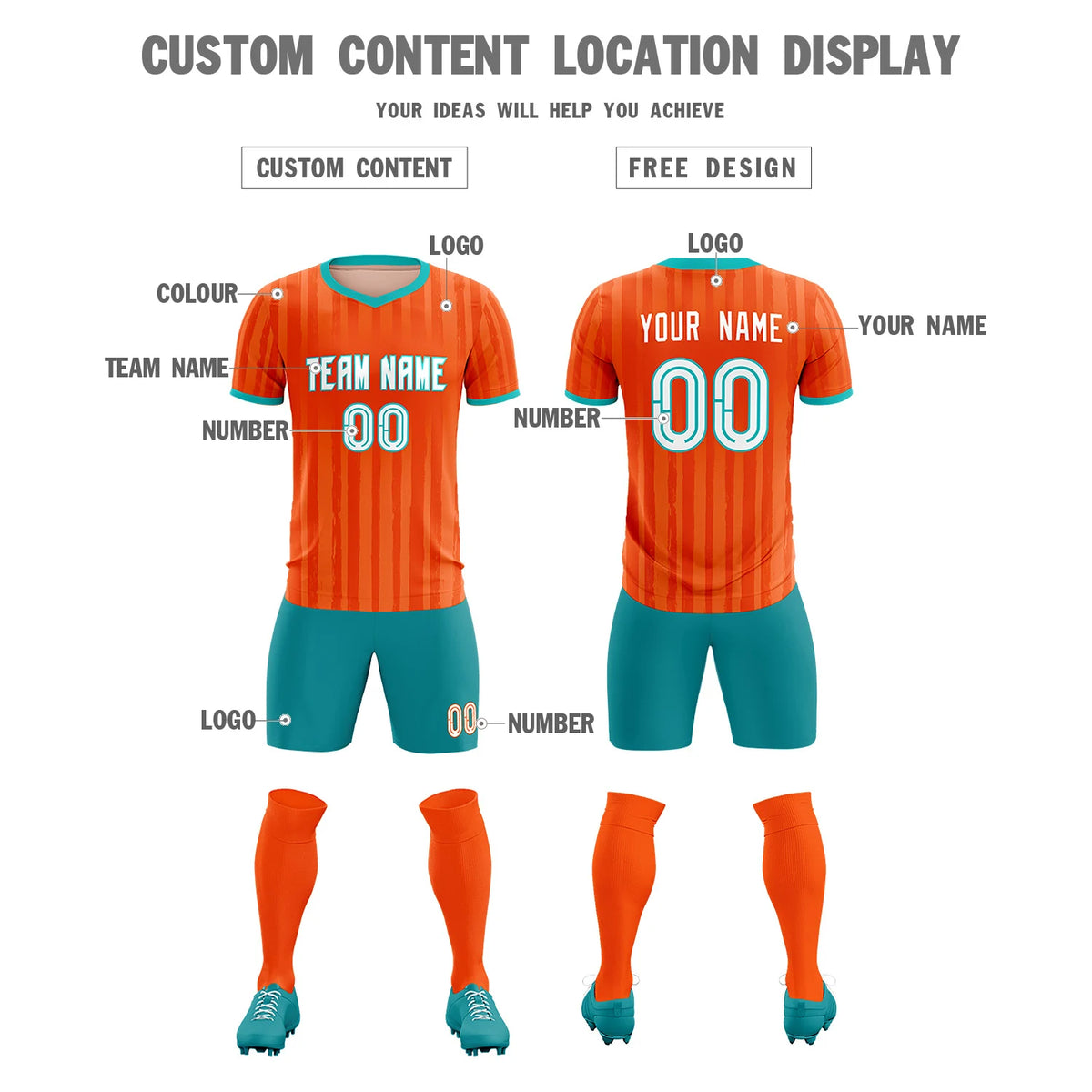 Custom Orange Bright Green Breathable Soccer Sets Jersey