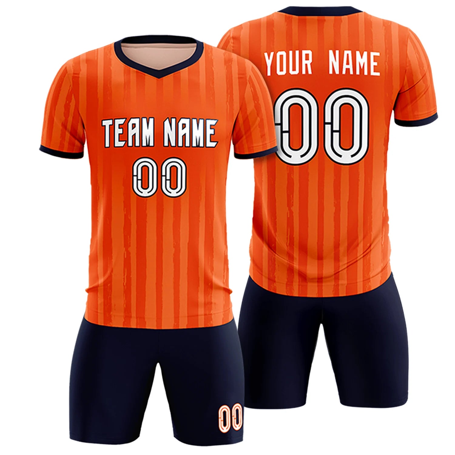 Custom Orange Navy Breathable Soccer Sets Jersey