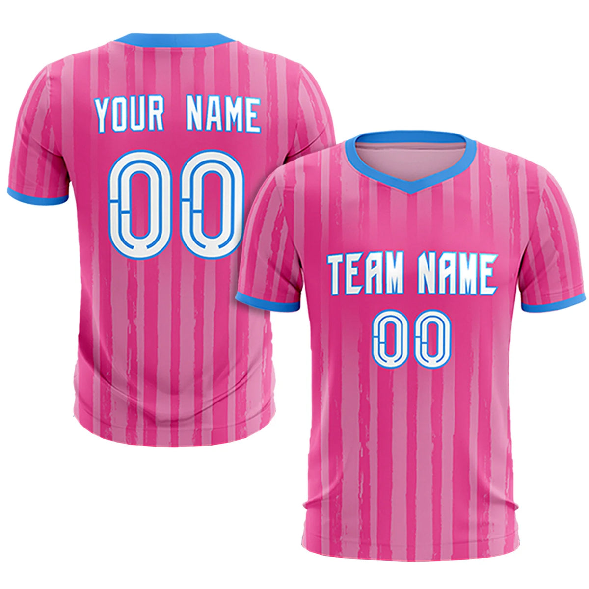 Custom Pink Powder Blue Breathable Soccer Sets Jersey