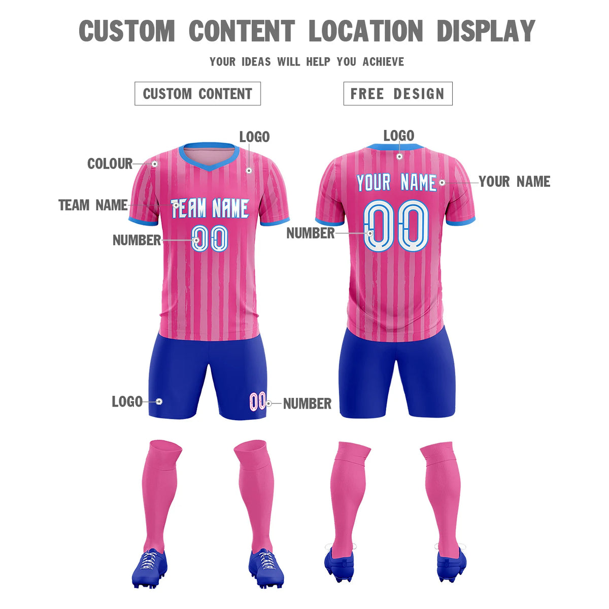 Custom Pink Powder Blue Breathable Soccer Sets Jersey