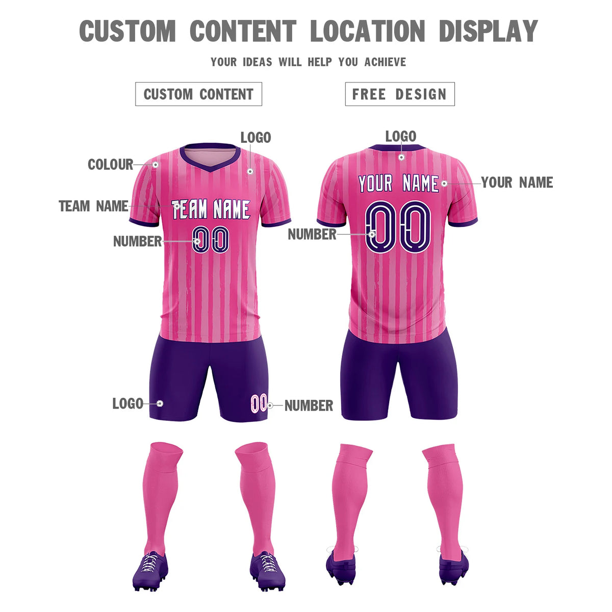 Custom Pink Purple Breathable Soccer Sets Jersey