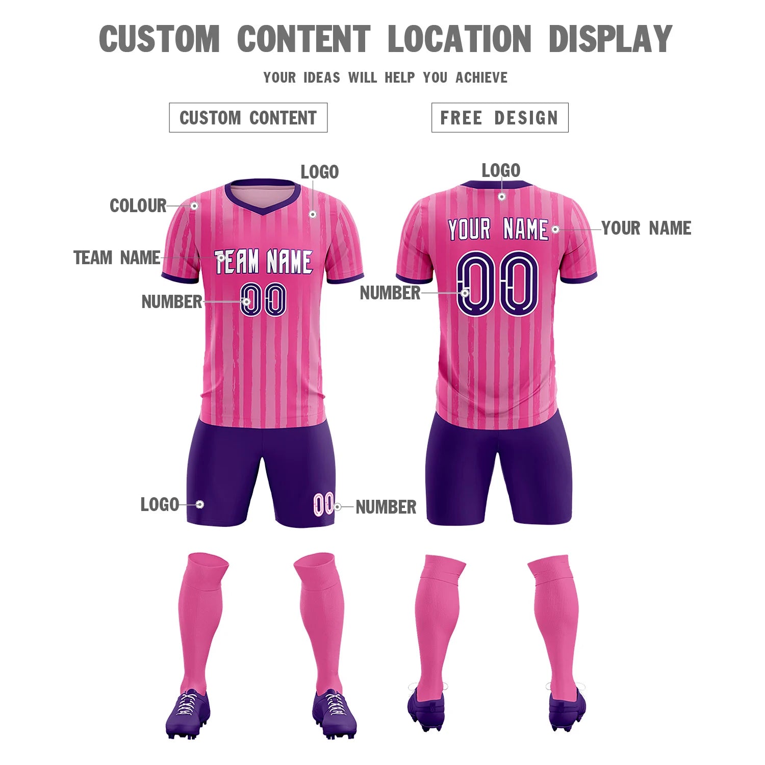 Custom Pink Purple Breathable Soccer Sets Jersey
