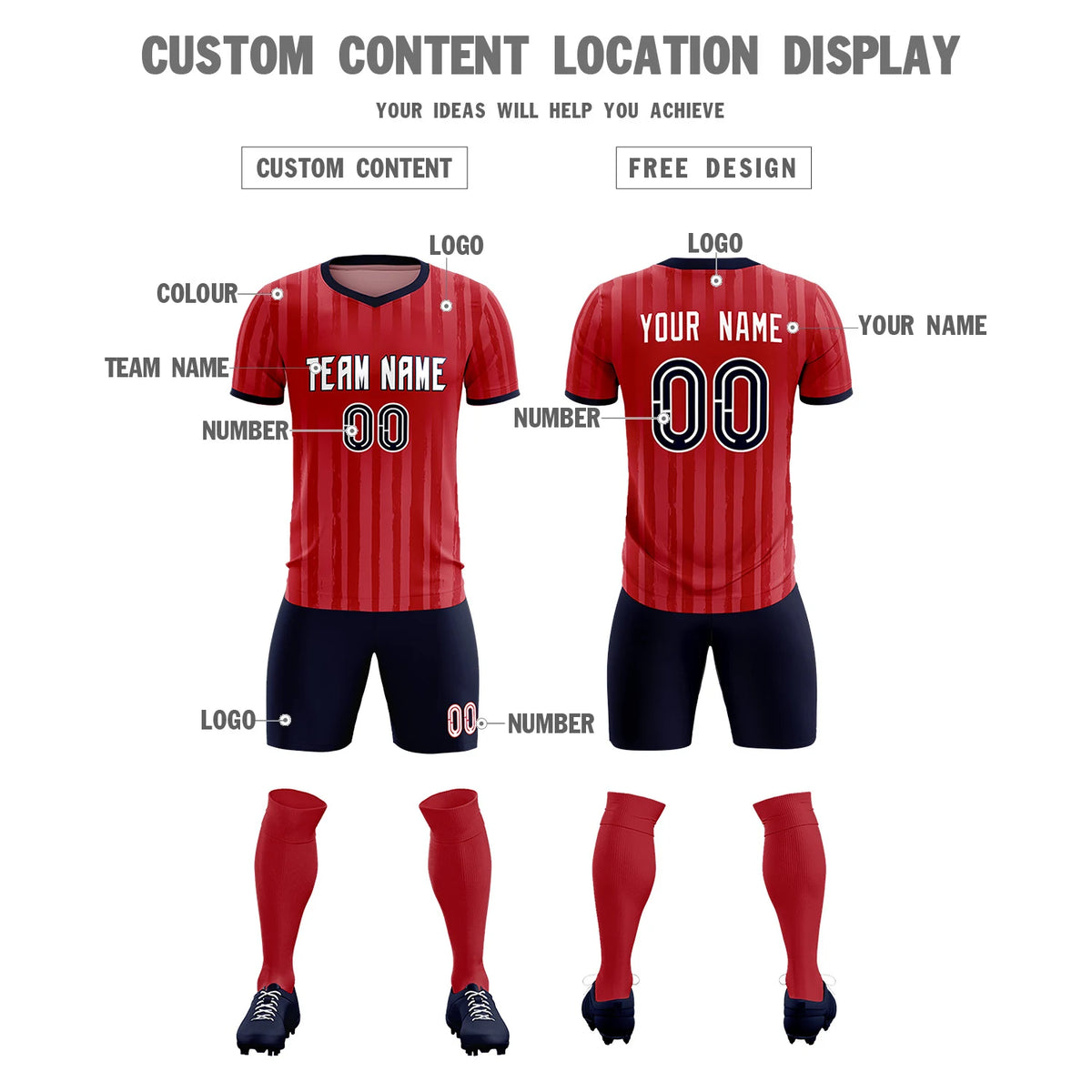 Custom Red Navy Breathable Soccer Sets Jersey
