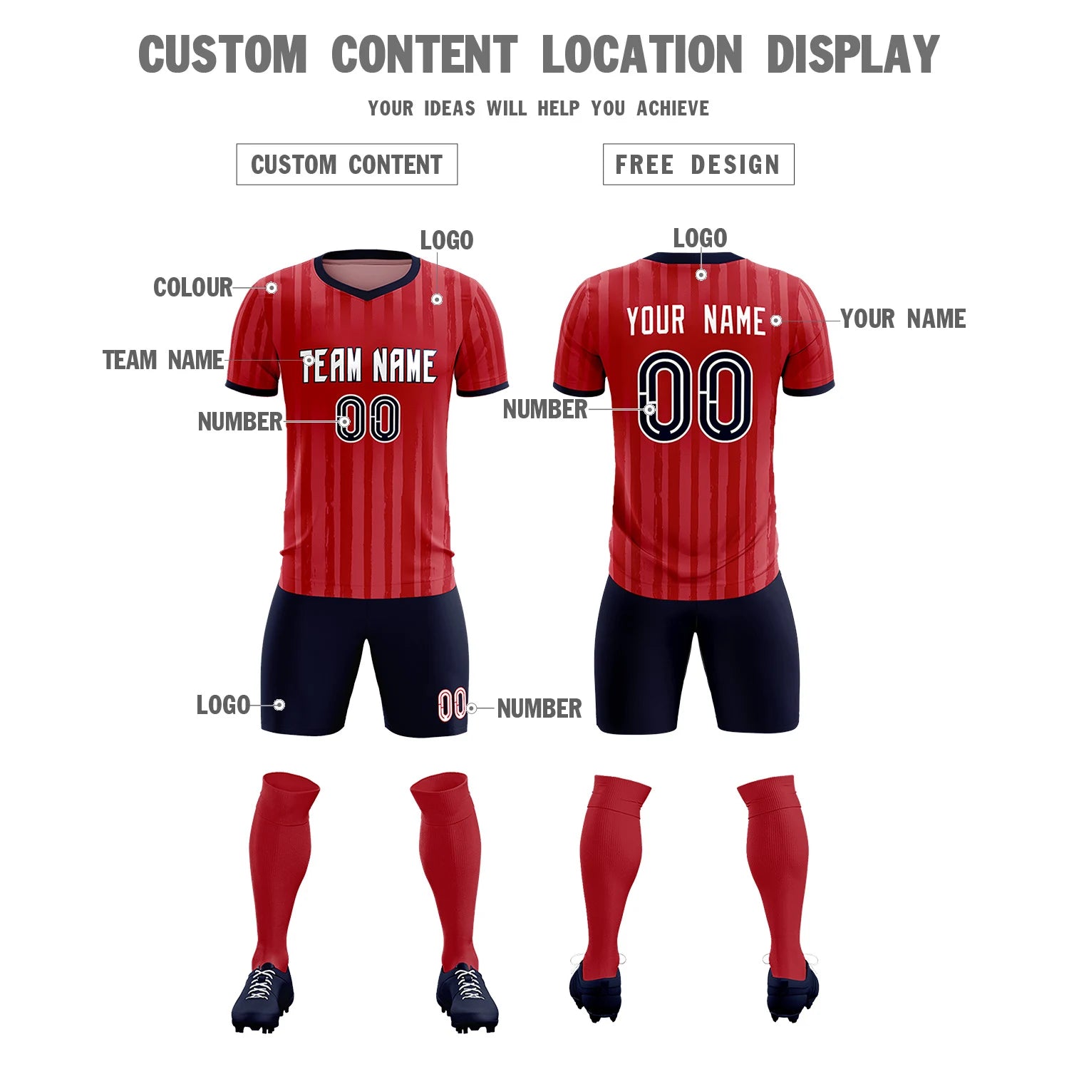Custom Red Navy Breathable Soccer Sets Jersey