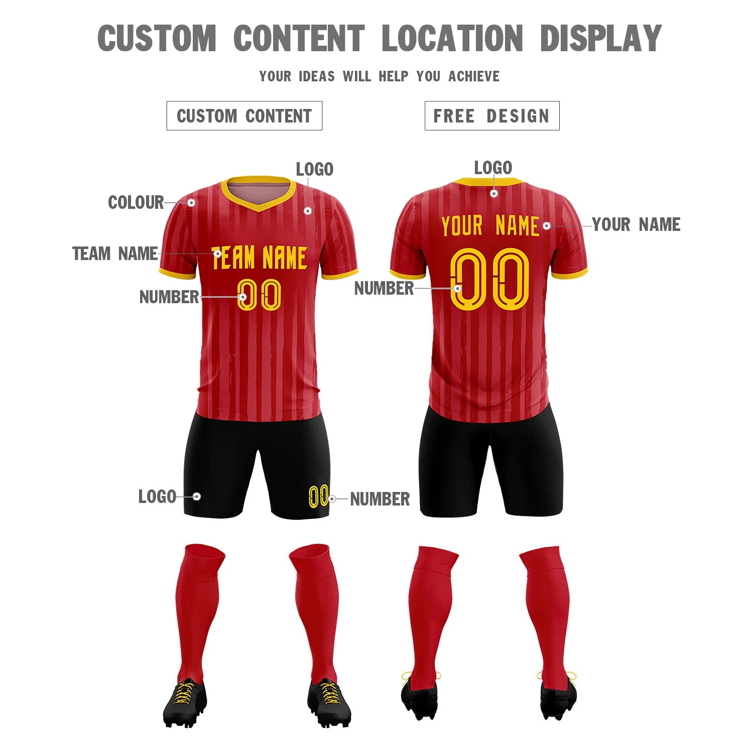 Custom Red Gold 01 Breathable Soccer Sets Jersey