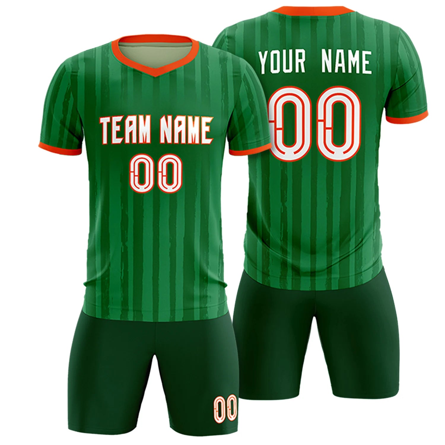 Custom Kelly Green Orange Breathable Soccer Sets Jersey