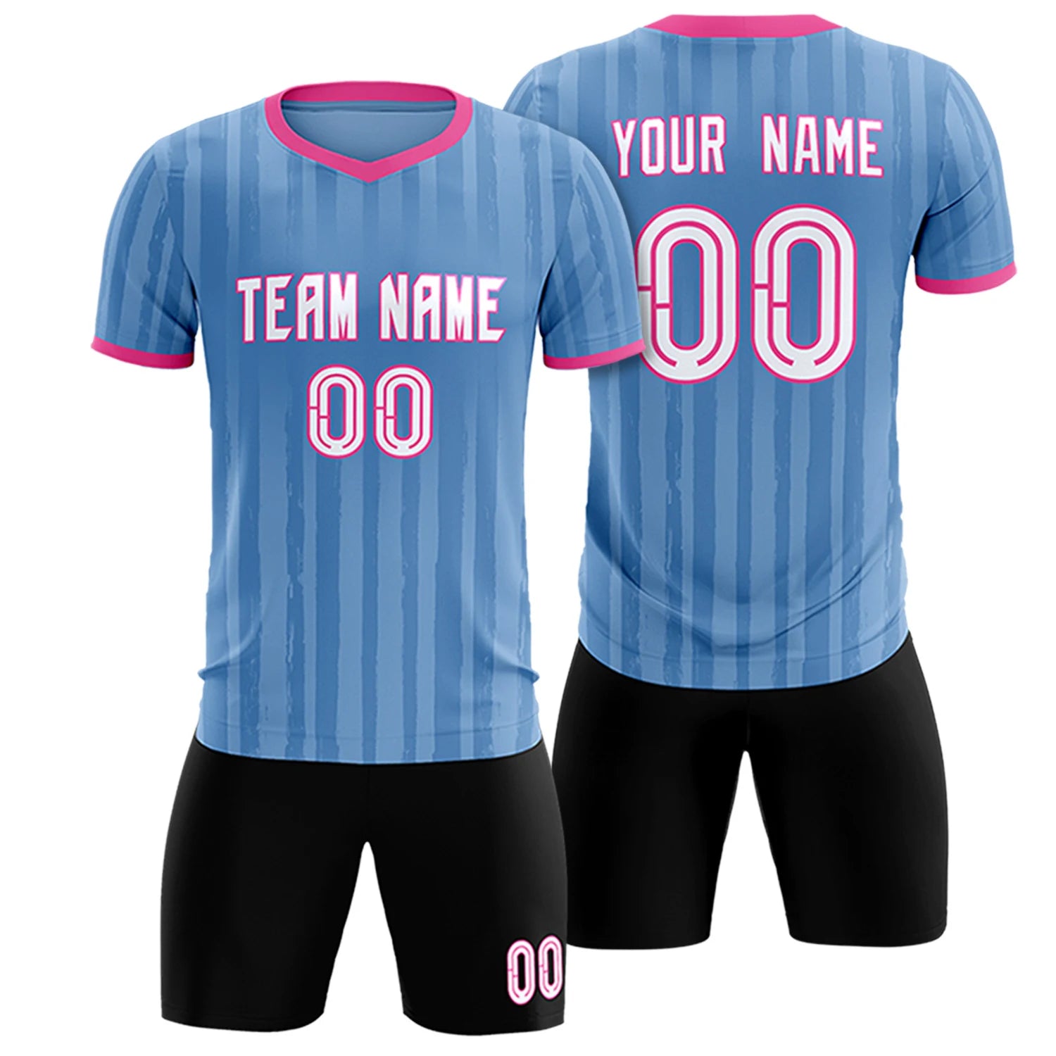 Custom Light Blue Pink Breathable Soccer Sets Jersey