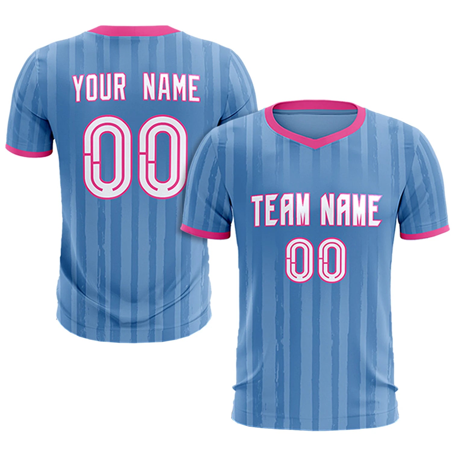 Custom Light Blue Pink Breathable Soccer Sets Jersey