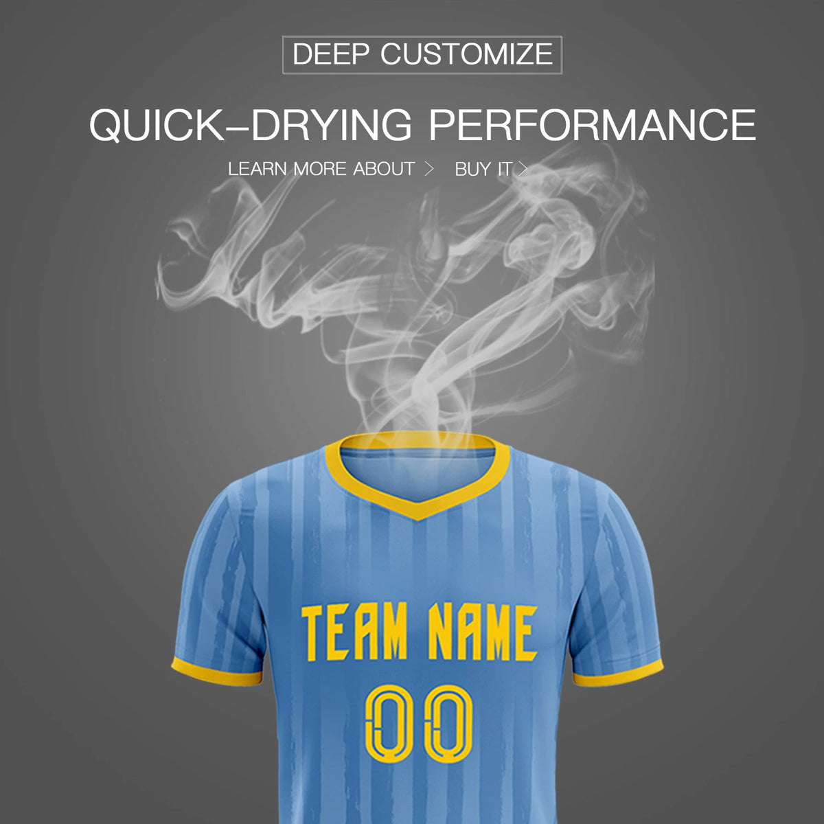 Custom Light Blue Gold 01 Breathable Soccer Sets Jersey