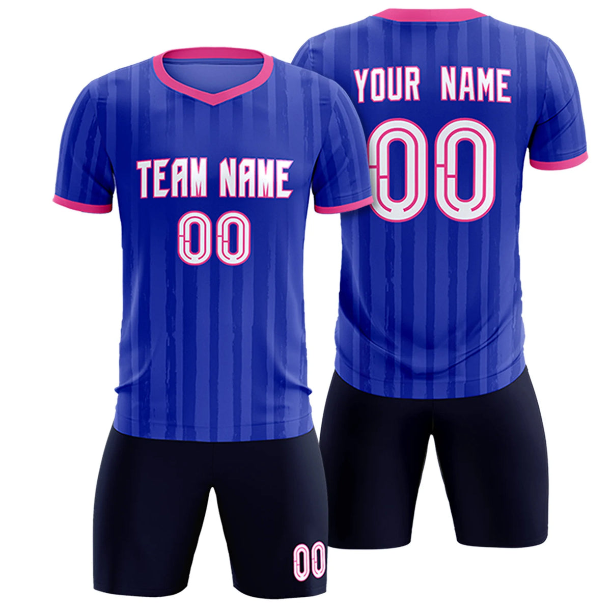 Custom Royal Blue Pink Breathable Soccer Sets Jersey