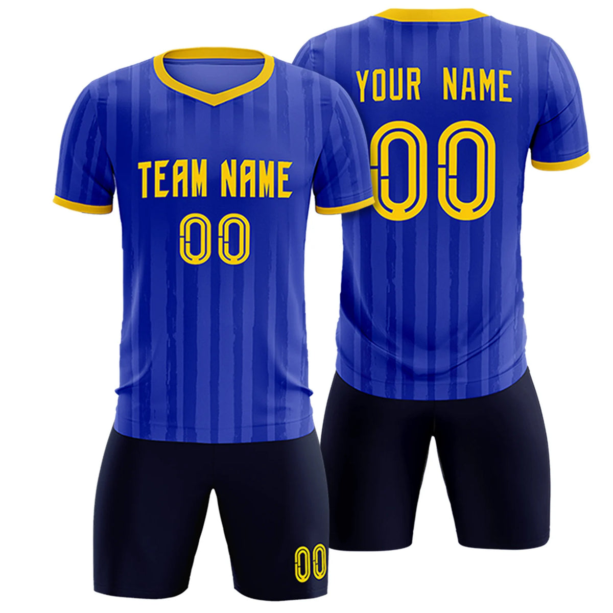 Custom Royal Blue Gold 01 Breathable Soccer Sets Jersey