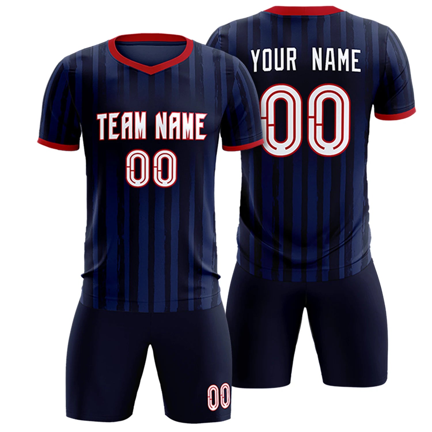 Custom Navy Red Breathable Soccer Sets Jersey