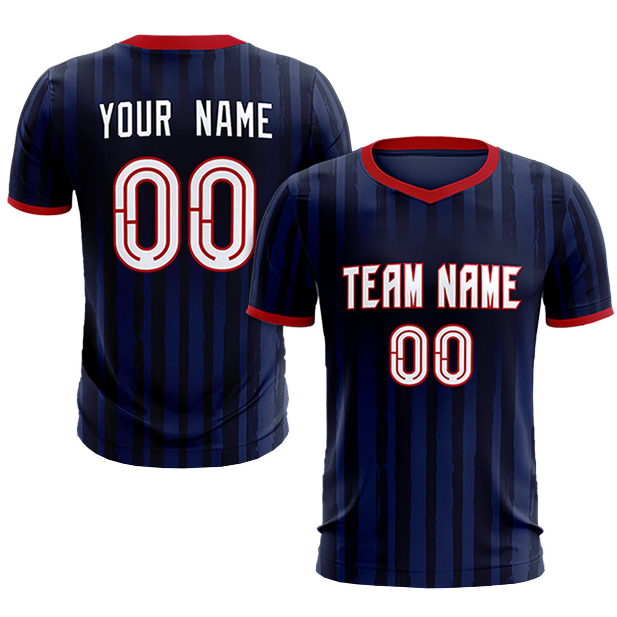 Custom Navy Red Breathable Soccer Sets Jersey