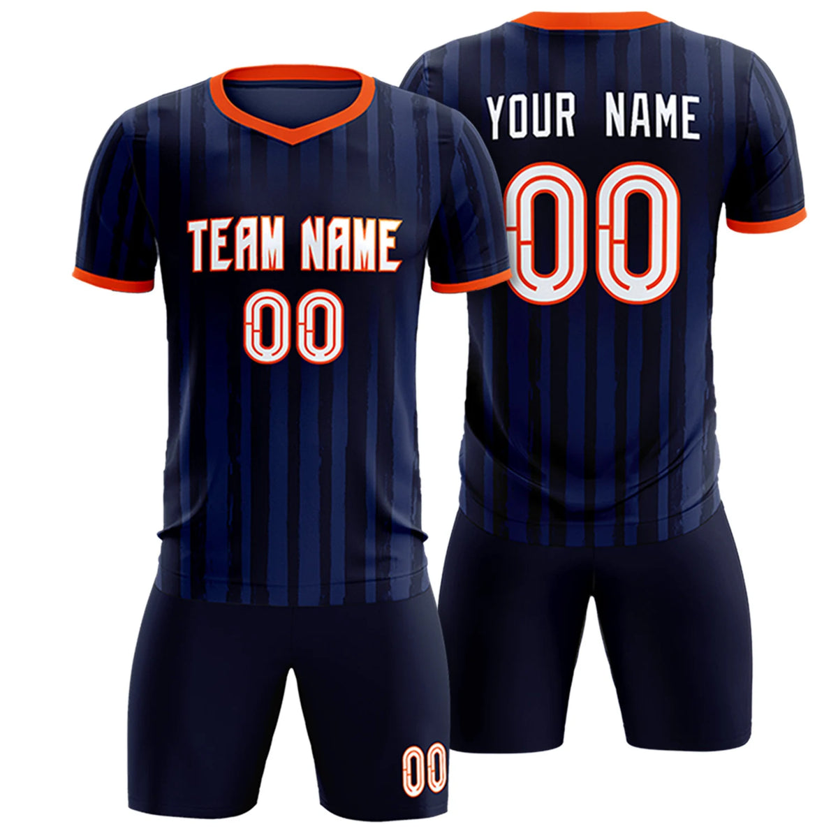 Custom Navy Orange Breathable Soccer Sets Jersey