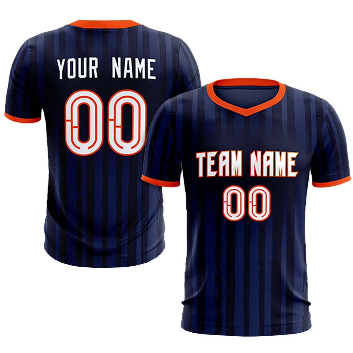 Custom Navy Orange Breathable Soccer Sets Jersey