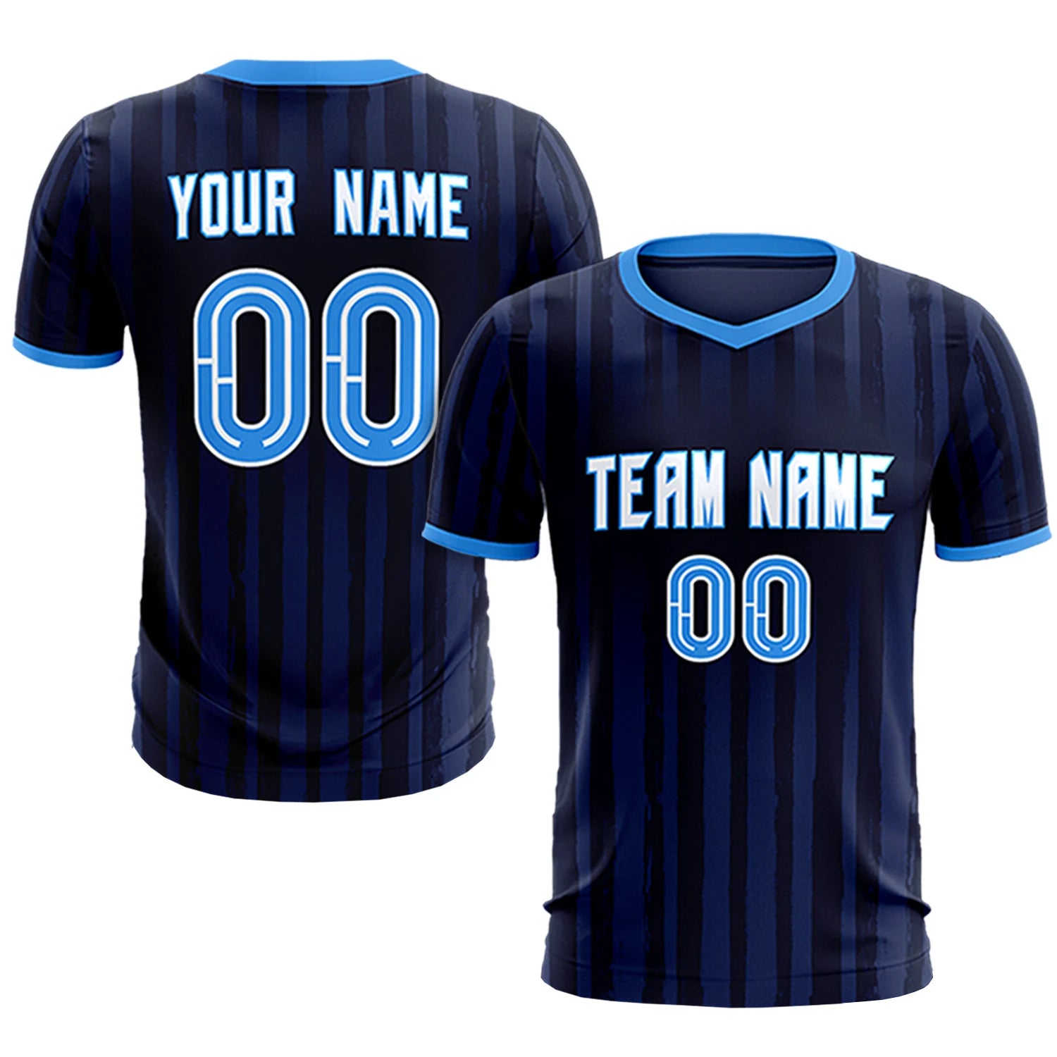 Custom Navy Powder Blue Breathable Soccer Sets Jersey