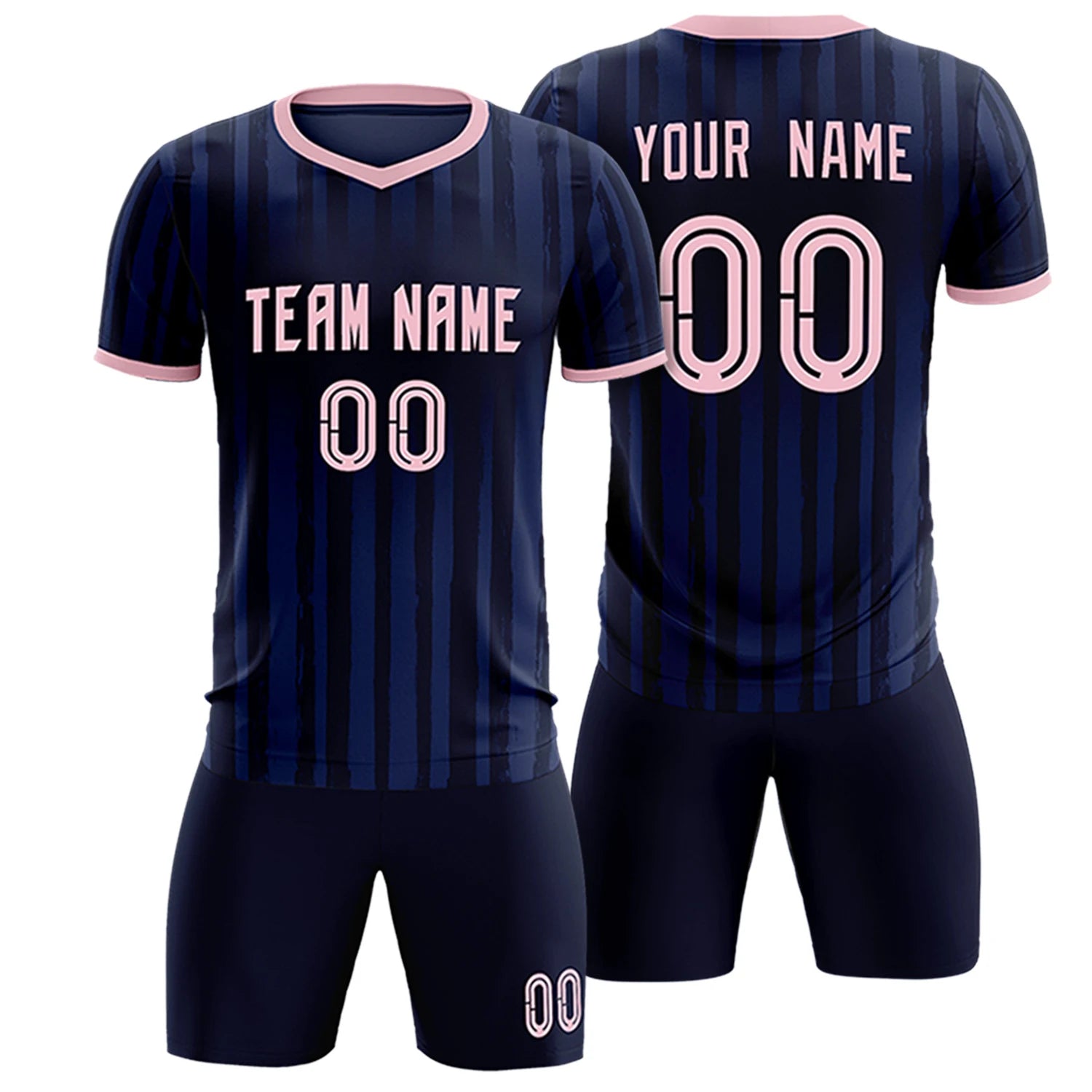 Custom Navy Light Pink Breathable Soccer Sets Jersey
