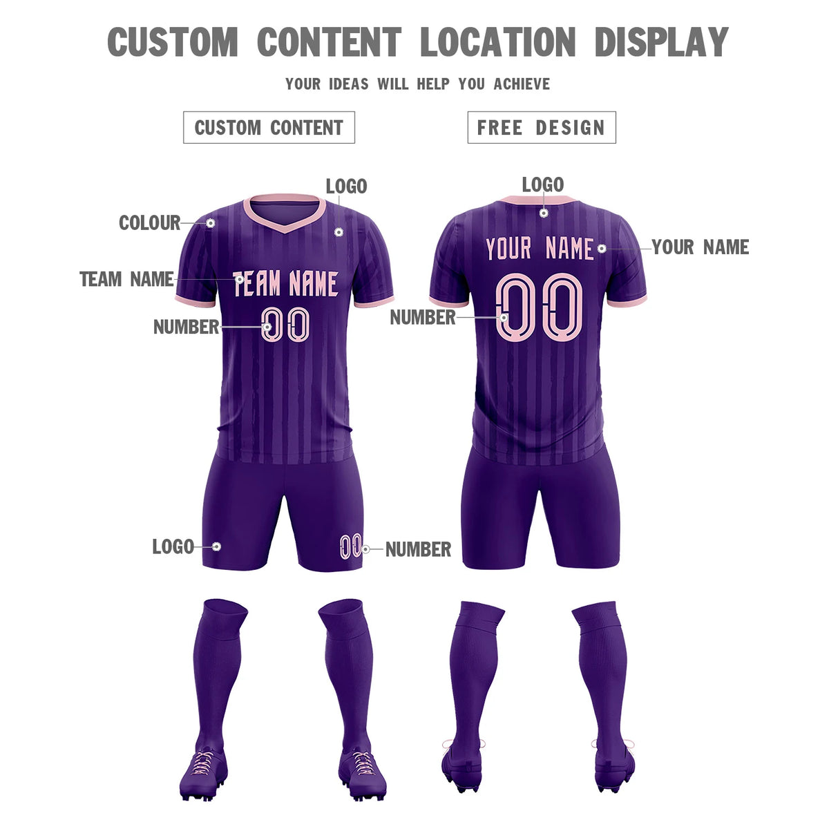 Custom Purple Light Pink Breathable Soccer Sets Jersey