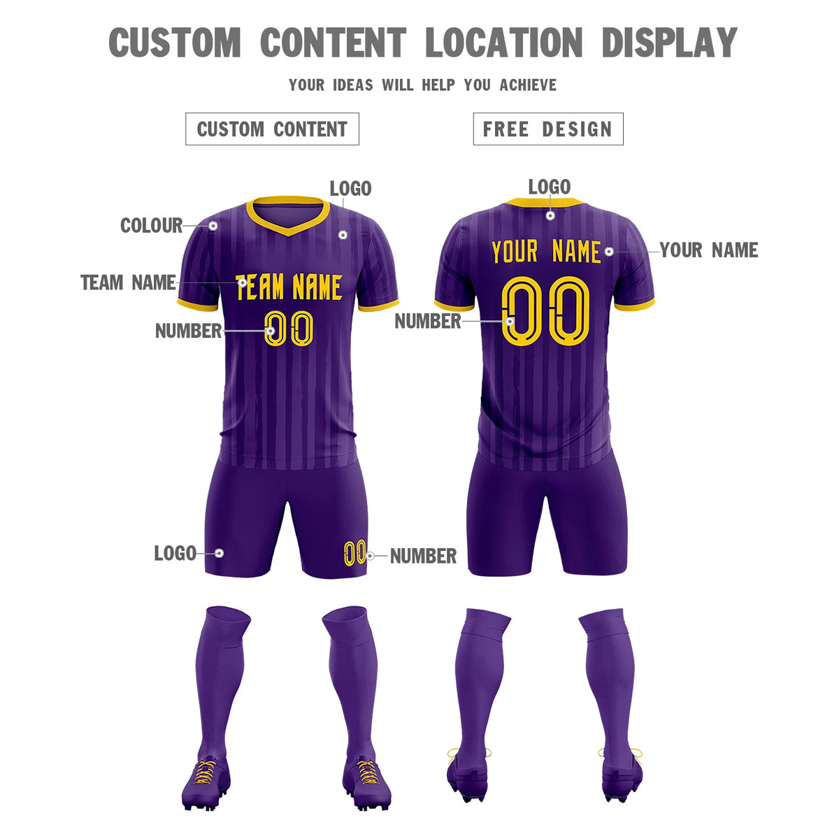 Custom Purple Gold 01 Breathable Soccer Sets Jersey