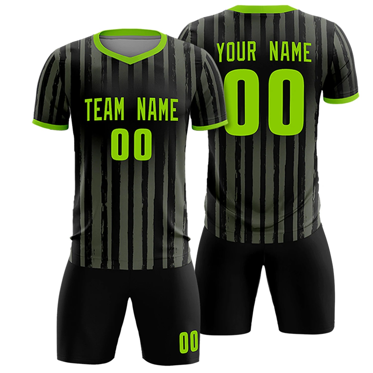 Custom Black Neon Green Breathable Soccer Sets Jersey