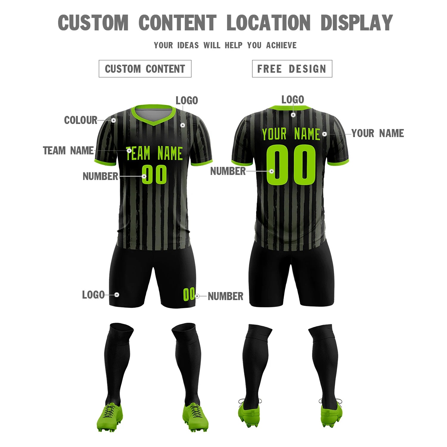 Custom Black Neon Green Breathable Soccer Sets Jersey