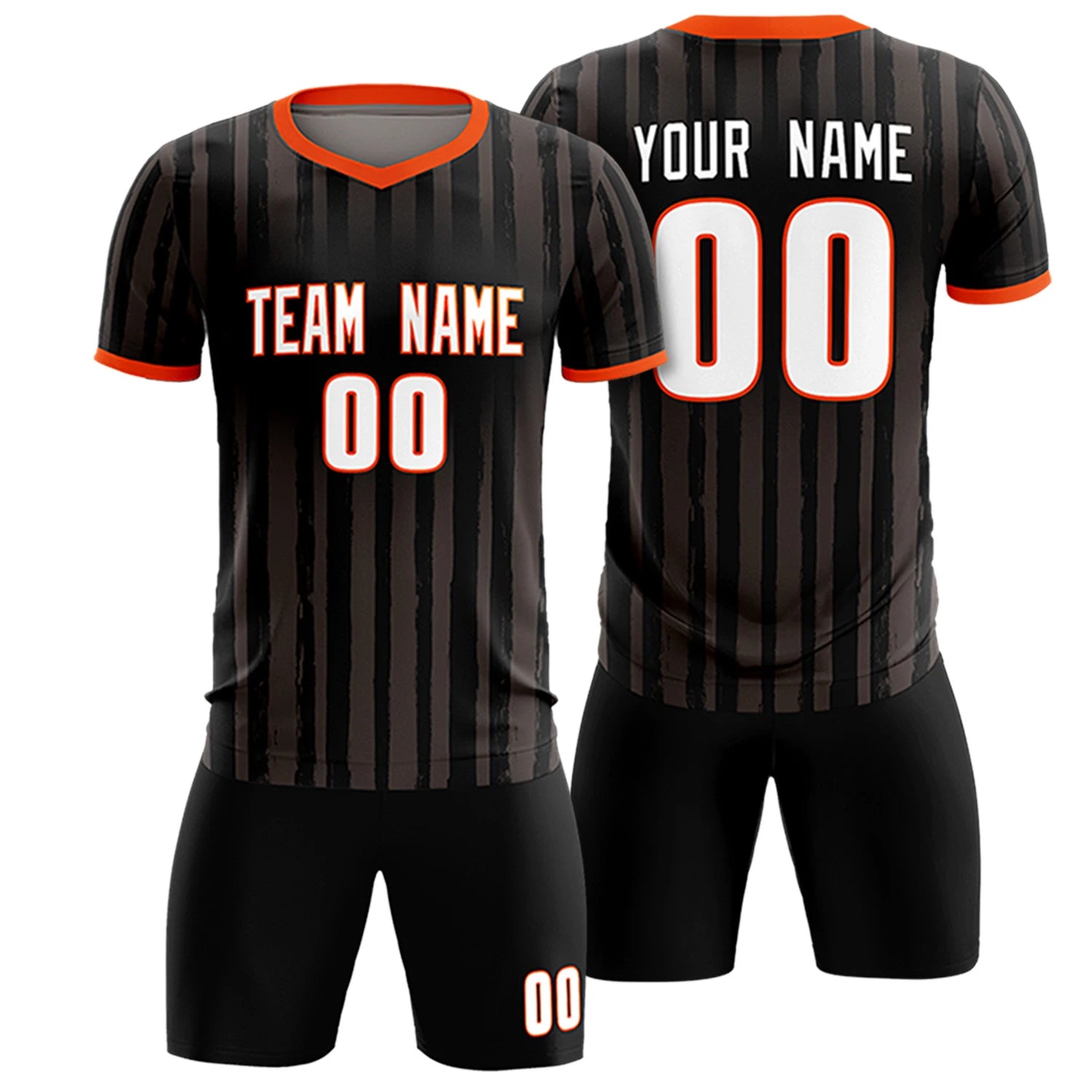 Custom Black Orange Breathable Soccer Sets Jersey