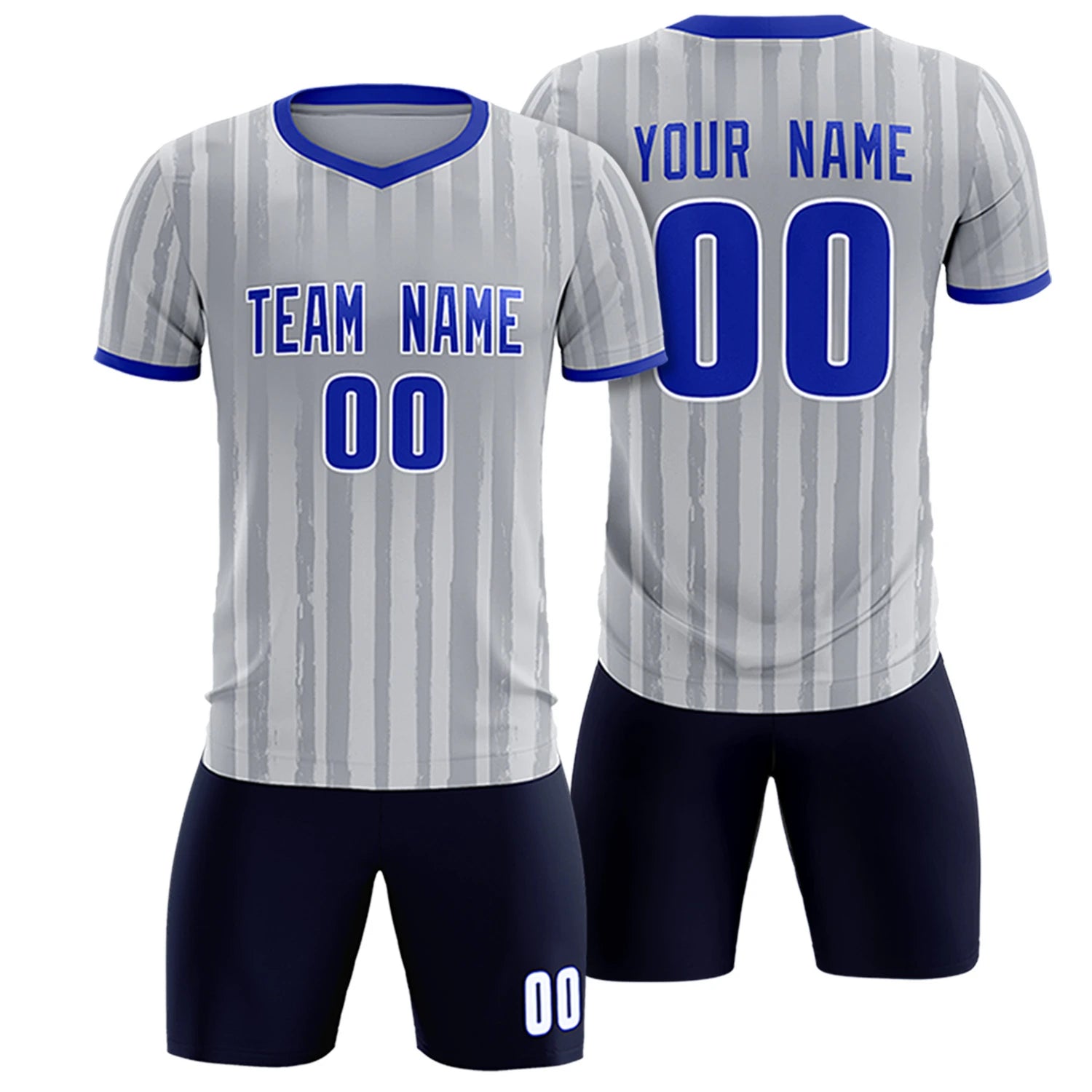 Custom Gray Royal Blue Breathable Soccer Sets Jersey