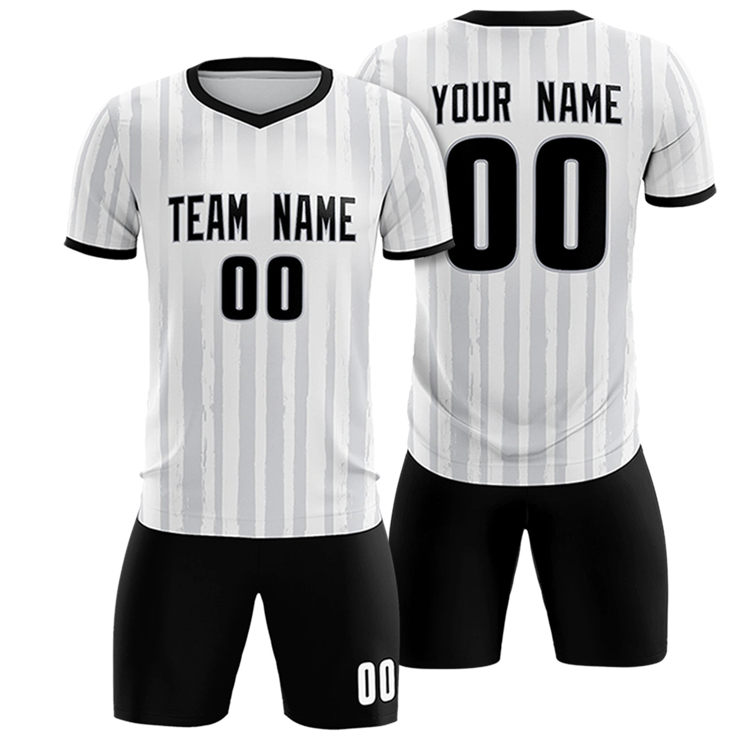 Custom White Black Breathable Soccer Sets Jersey