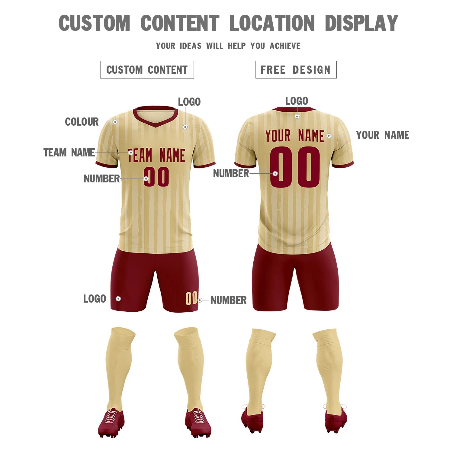 Custom Khaki Crimson Breathable Soccer Sets Jersey