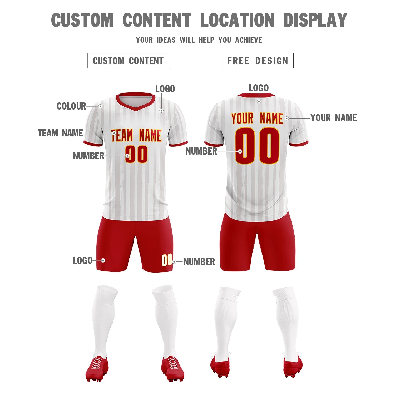 Custom White Red Breathable Soccer Sets Jersey