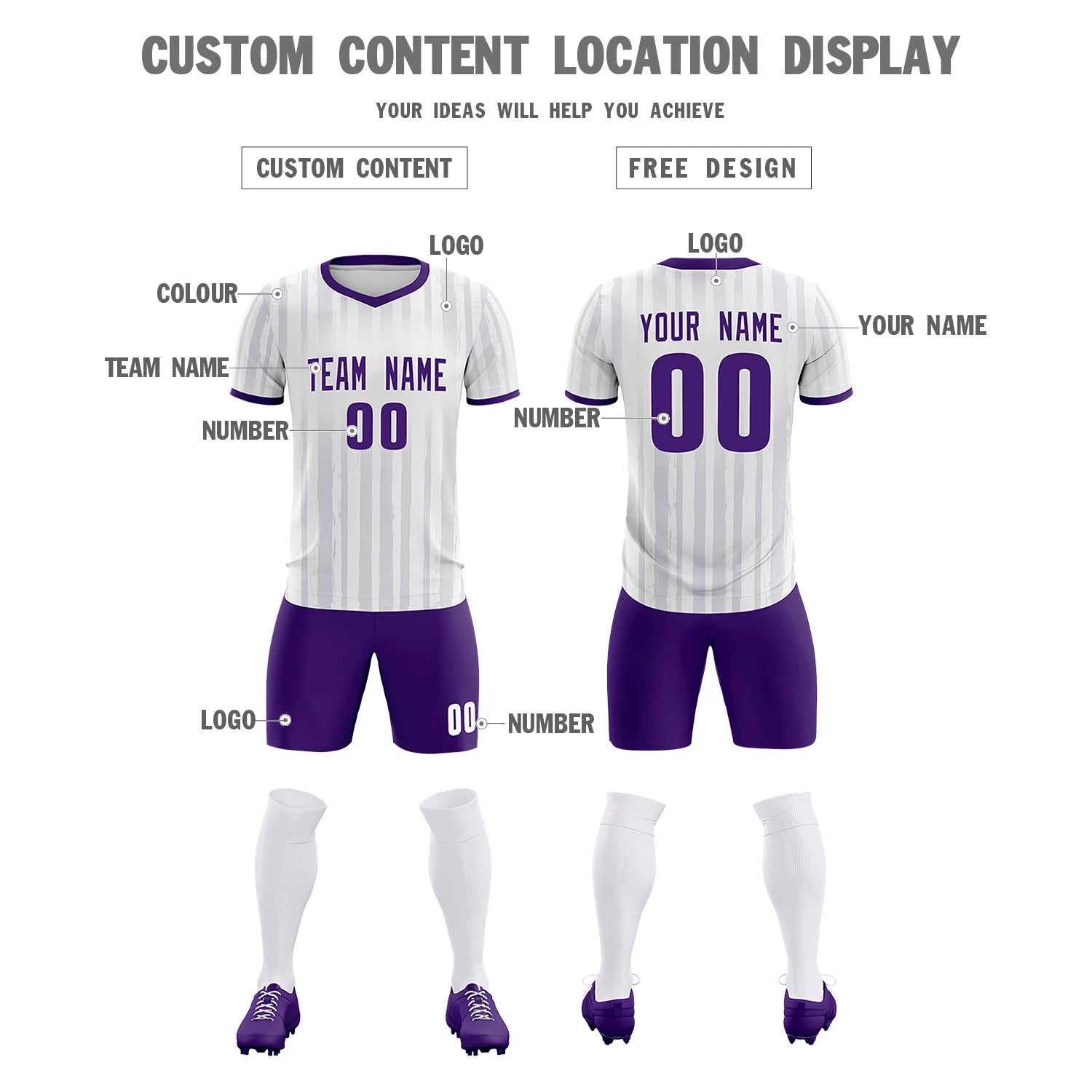 Custom White Purple Breathable Soccer Sets Jersey