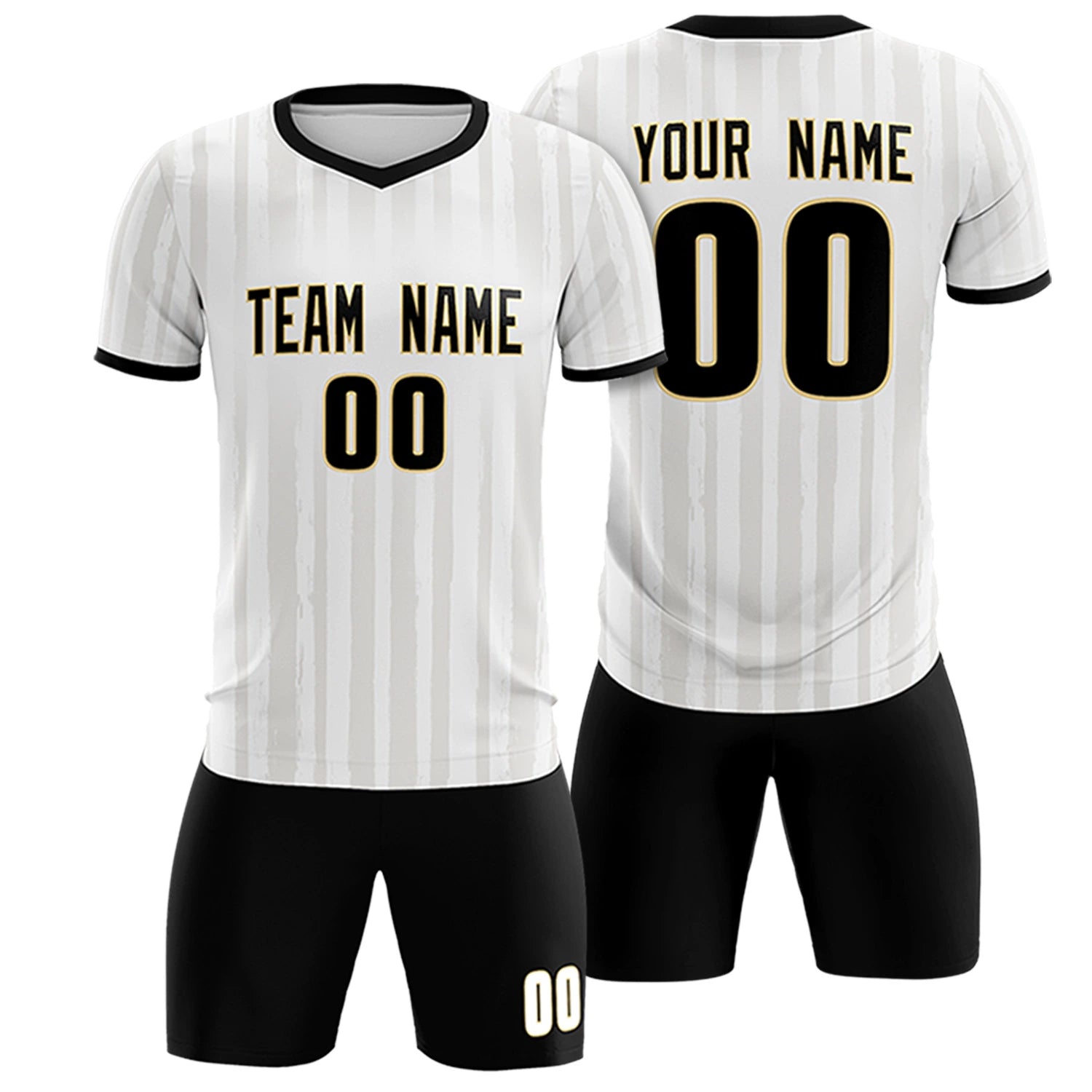 Custom White Black Breathable Soccer Sets Jersey